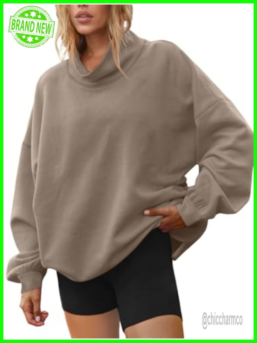 Mock Neck Oversized Sweatshirt Polyester Cotton Pullover